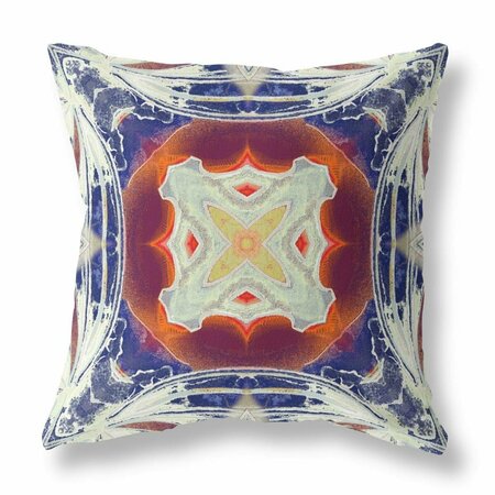 PALACEDESIGNS 18 in. Indigo & White Geo Tribal Indoor & Outdoor Throw Pillow Multi Color PA3095422